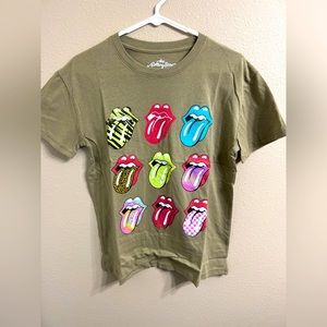 The Rolling Stones 9 Tongue Logo Olive Green Cotton 70s Band
